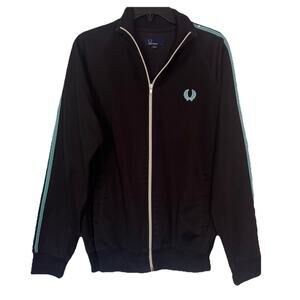 Fred Perry Taped Track Jacket 2 Striped Blue Men's Size Large Blue Teal Stripes